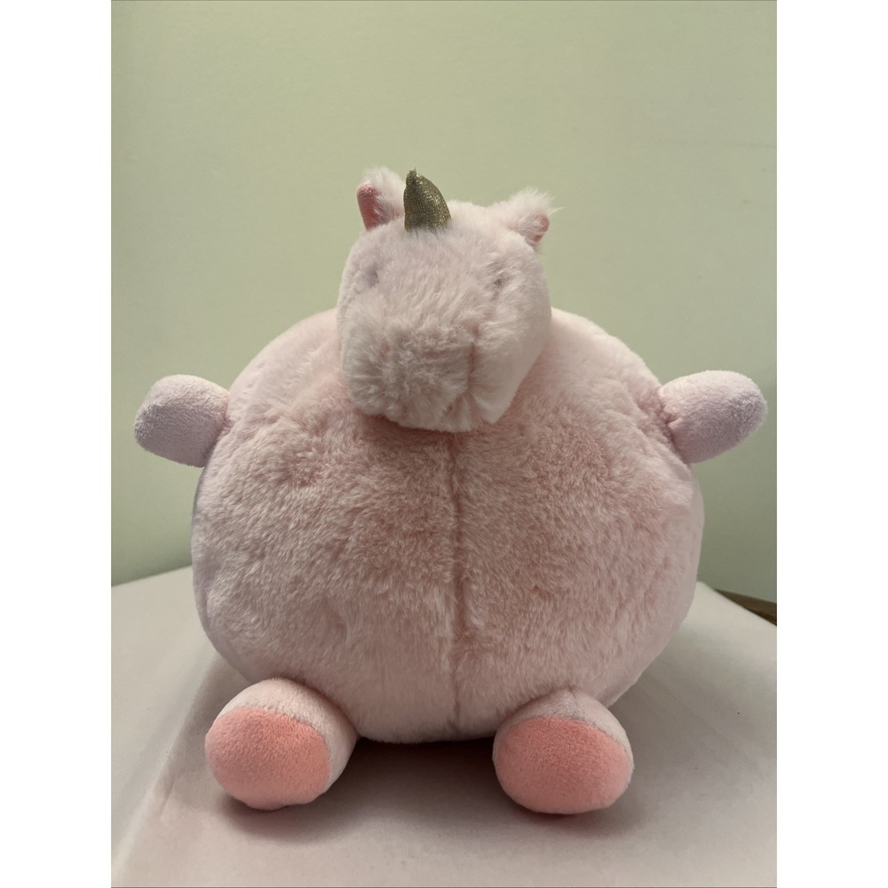 Pottery Barn Kids Plush Unicorn Stuffed Animal 12" Pink Lovey Puffball Round